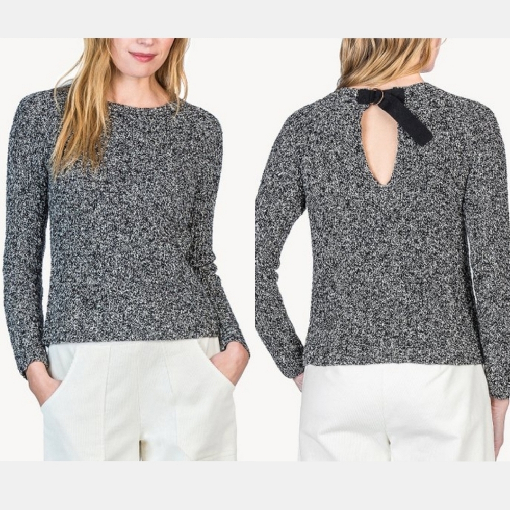 Lilla P Raglan Tie Back Sweater‎ Size Small Black And IvoryvLong Sleeve Keyhole